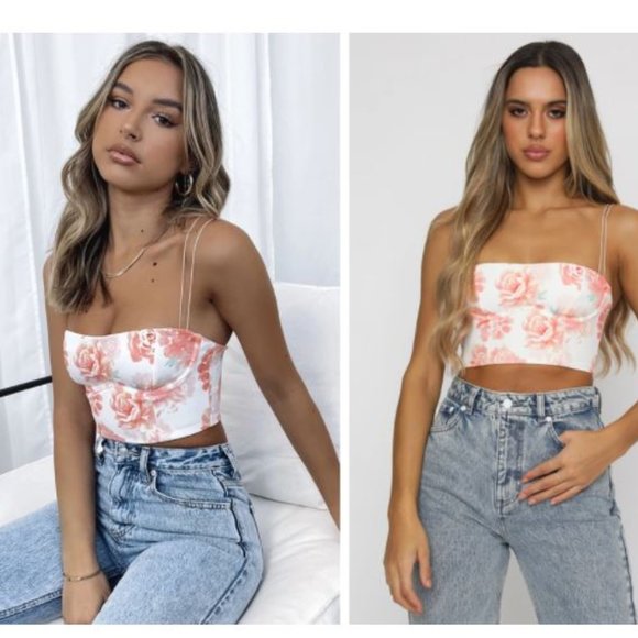White Fox Boutique Tops - White Fox Boutique Thin Strap Crop Top Peach Peony